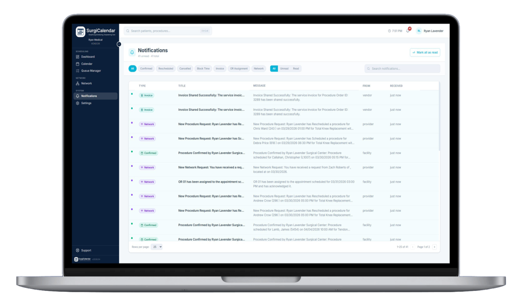 SurgiCalendar Vendor Notifications