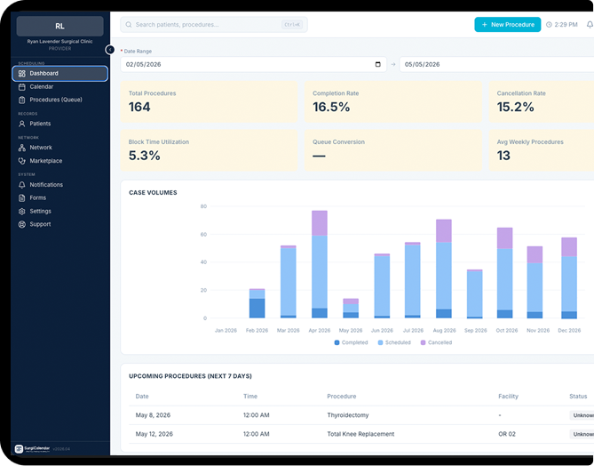SurgiCalendar - Provider Dashboard